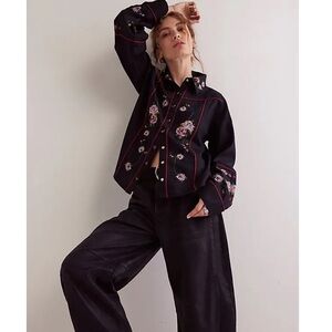 NWT Free People Maya embroidered shirt , Black. Size S